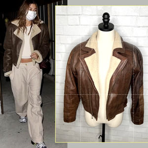 Wilsons Womans VINTAGE Sml Cropped LEATHER Aviator Jacket Sherpa Lined Brown